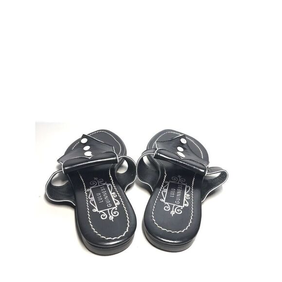 Lulu Guinness Black White Leather Tux Slides Sandals Women’s Sz 37.5M US/7M US - Picture 6 of 14